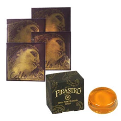 EVAH PIRAZZI GOLD Cello String SET + Rosin By Pirastro