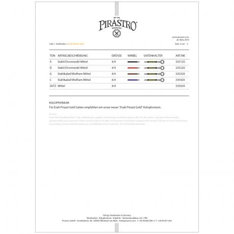 EVAH PIRAZZI GOLD Cello String SET By Pirastro - Image 4